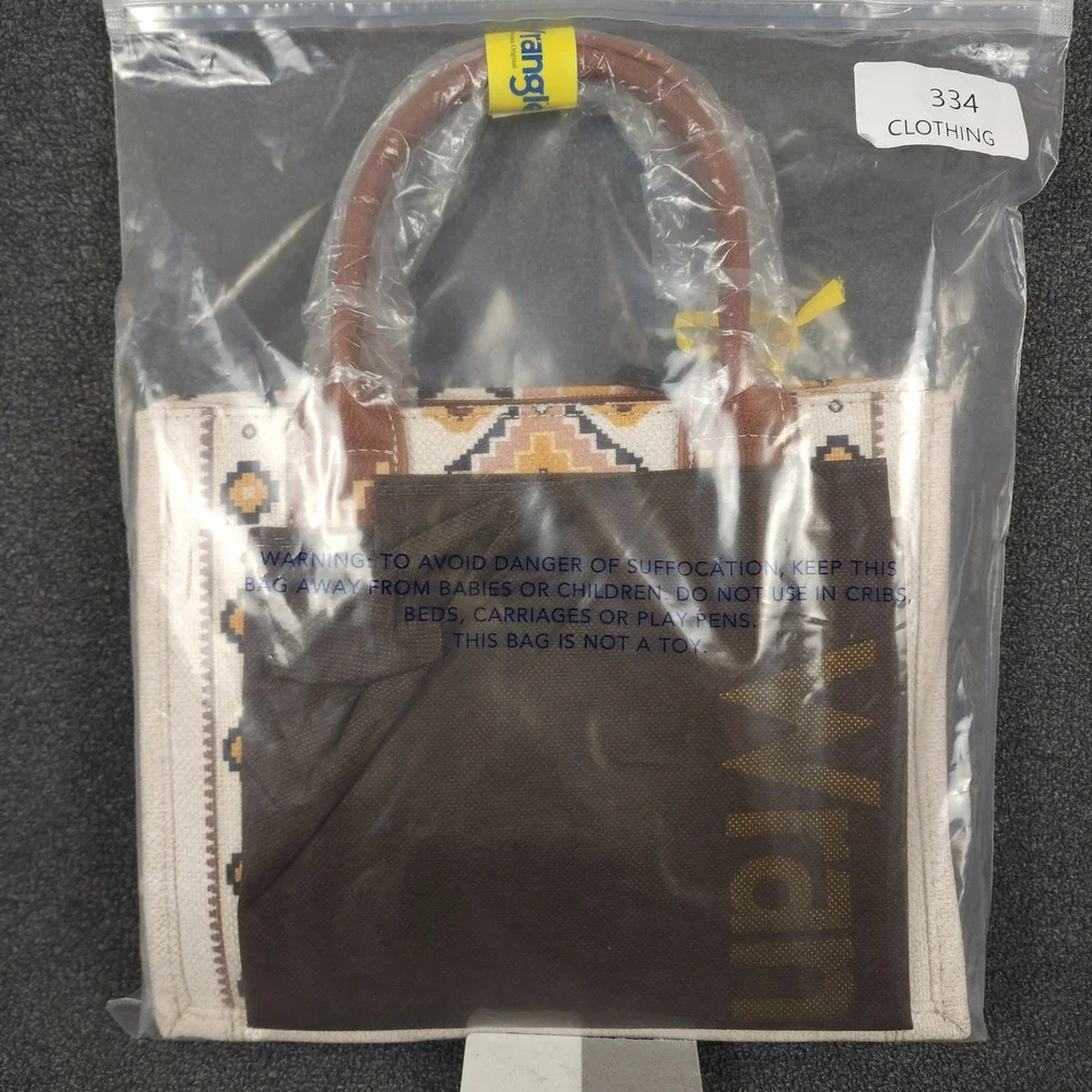 Wrangler Tote Bag Southwestern‎ Tribal Pattern Canvas Leather Handle
